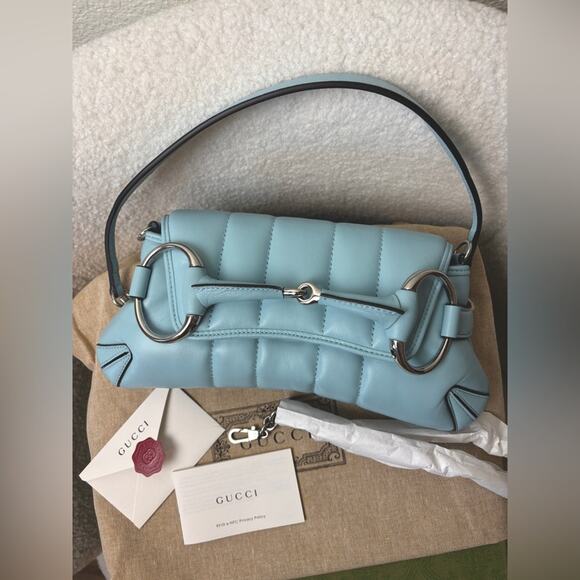 Gucci baby Blue Shoulder Horsebit Chain Small Leather Shoulder Bag - Picture 3 of 12